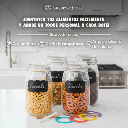 Set de 4 Tarros de Cristal Herméticos 1.5L para Despensa