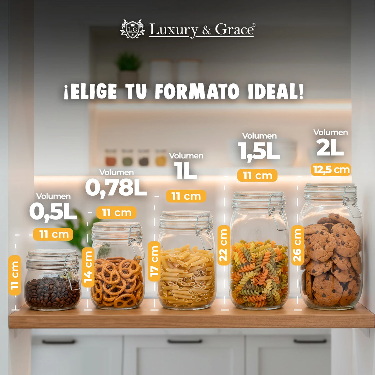 Set de 4 Tarros de Cristal Herméticos 1.5L para Despensa