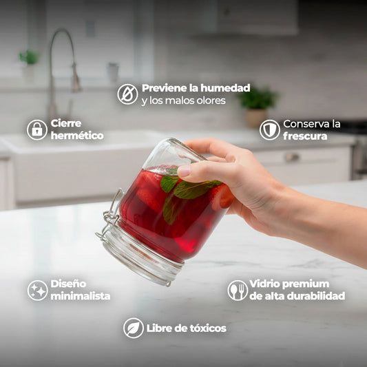 Set de 4 Tarros de Cristal Herméticos 1.5L para Despensa