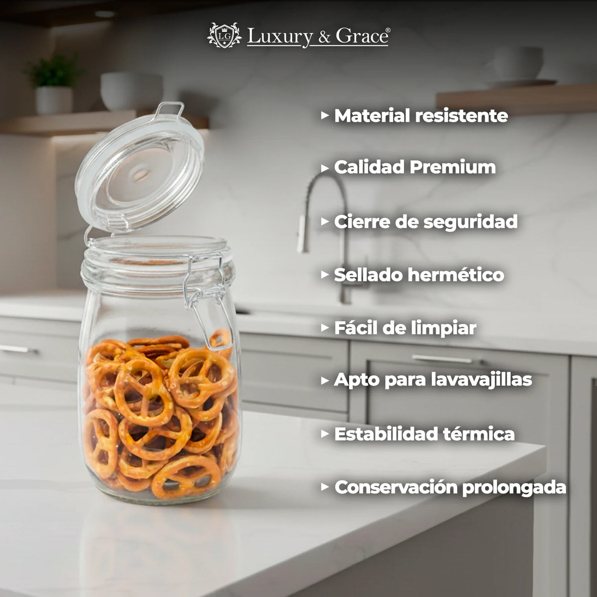 Set de 4 Tarros de Cristal Herméticos 1.5L para Despensa